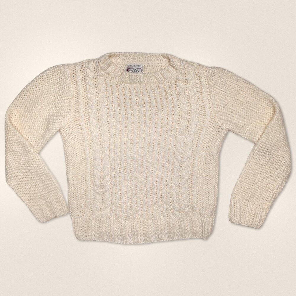 Vintage Grandma Handknit Cream Sweater by‎ Rendezvous Size Medium